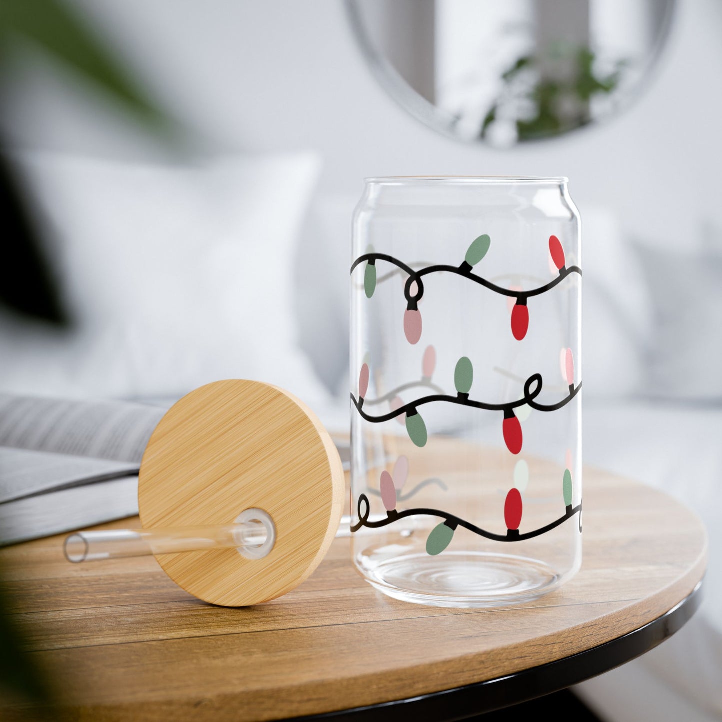Festive Sipper Glass, 16oz - Holiday Drinkware, Christmas Gifts, Reusable Glass, Eco-Friendly, Party Essentials