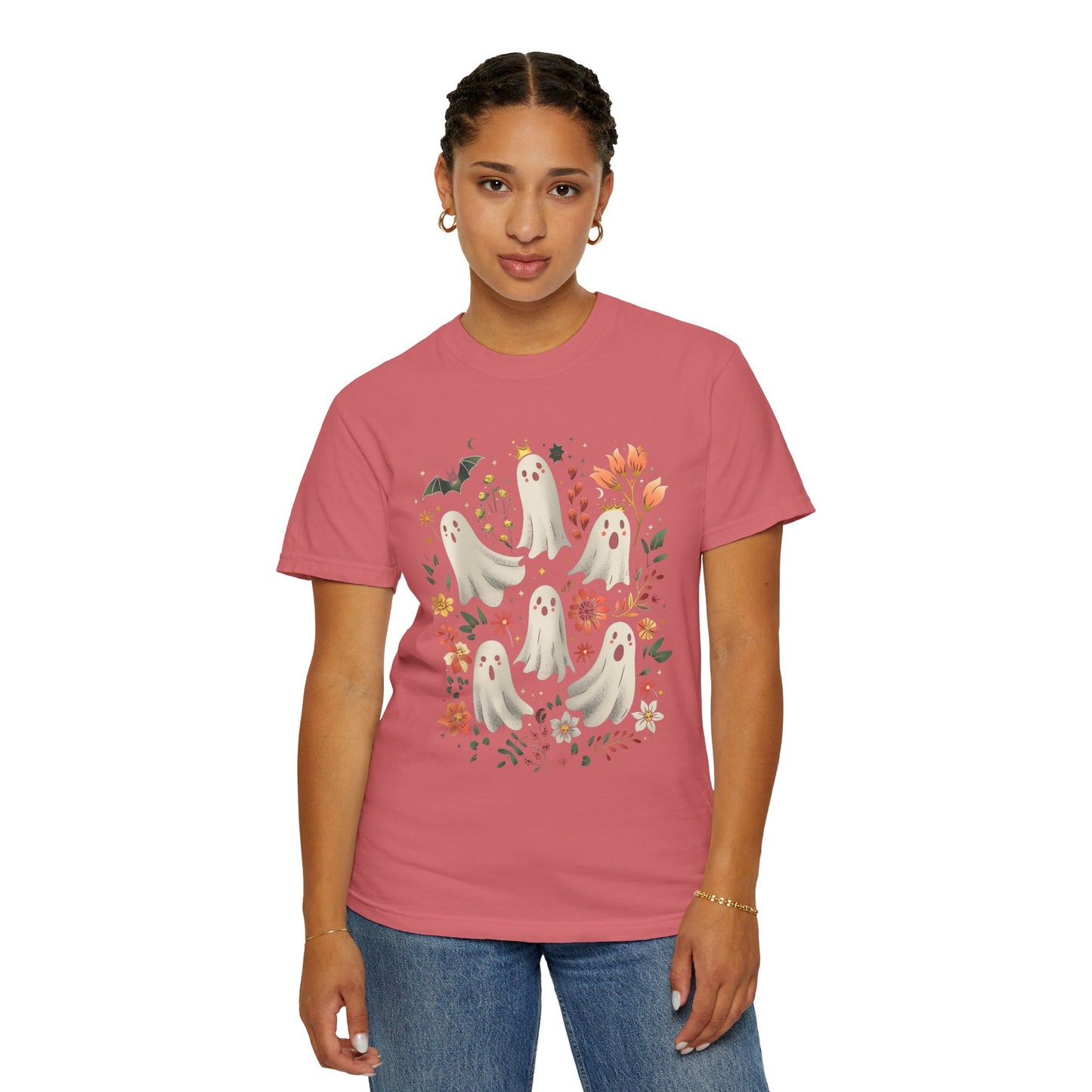 Whimsical Ghost T-Shirt | Halloween Apparel, Unisex Tee, Cute Ghost Design, Floral Graphic Tee, Casual Wear, Spooky Season