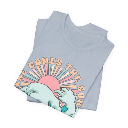 Unisex Beach Vibes Tee | Here Comes the Sun, Summer Shirt, Wave Art Tee, Gift for Ocean Lovers, Relaxed Summer Style