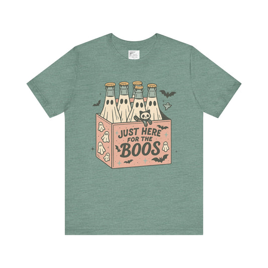 Halloween Vibes Unisex Tee - Just Here for the Boos, Fun Halloween Shirt, Party Wear, Gag Gift, Ghostly Spirit Classy Wear