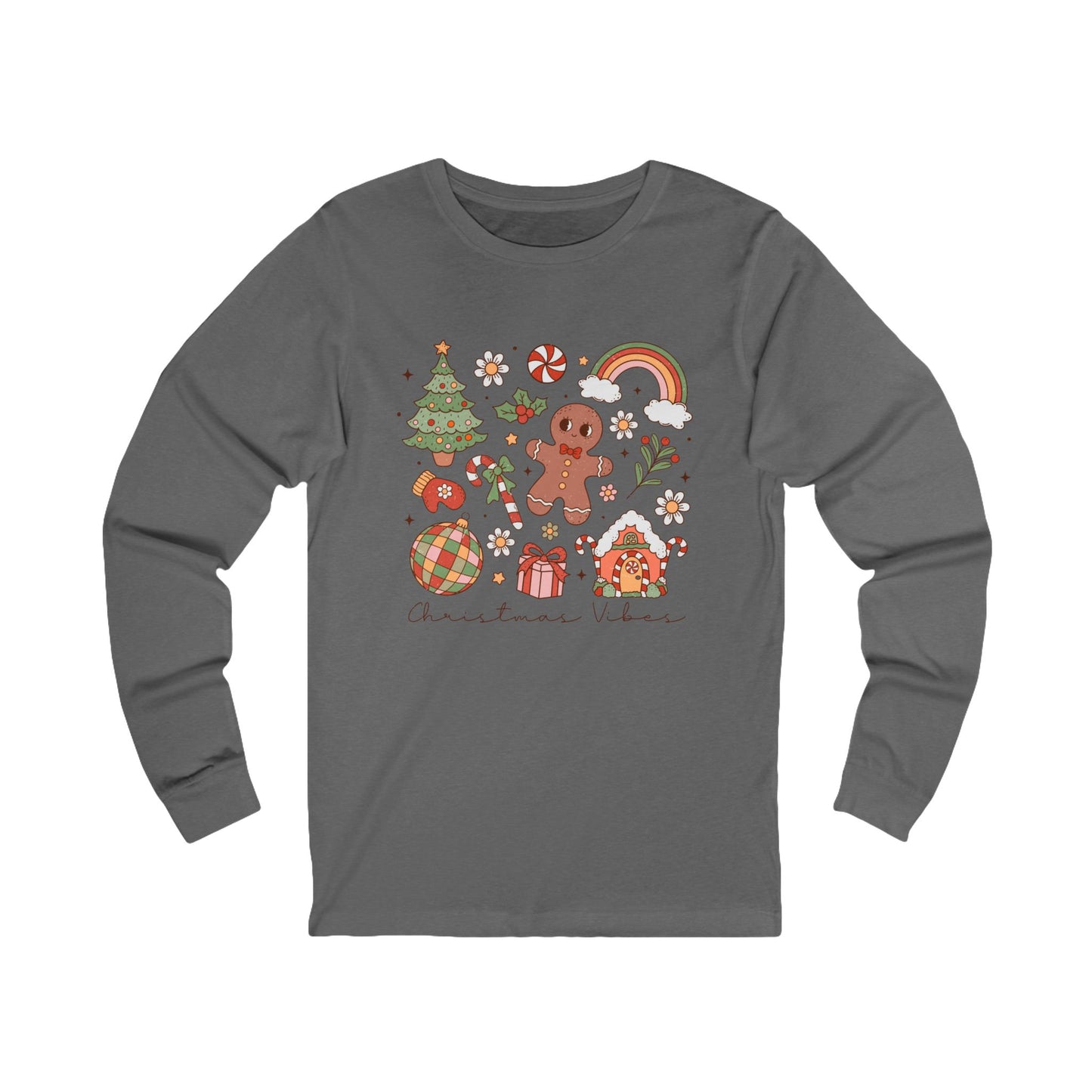 Vintage Christmas Vibes Long Sleeve Tee, Xmas Holiday Shirt, Retro Winter Top, Festive Unisex Tee, Christmas Graphic Tee, Cozy Holiday Shirt