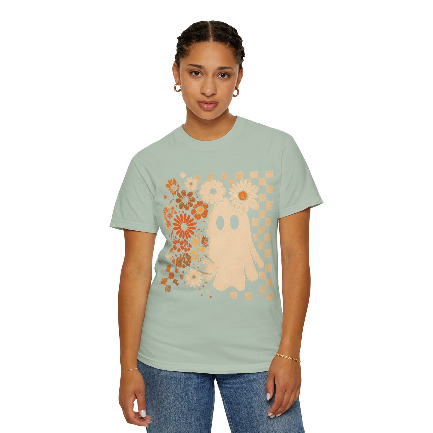 Whimsical Floral Ghost T-shirt, Casual Tee for Art Lovers, Perfect Gift for Halloween, Fall Fashion