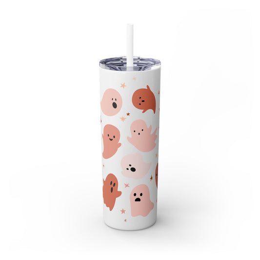 Pastel Ghosts Skinny Glitter Tumbler with Straw, 20oz, Glitter Halloween Tumbler, 20 oz