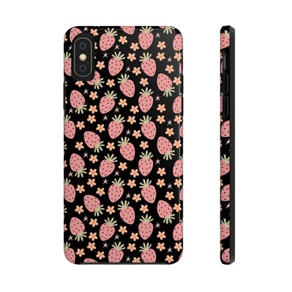 Cute Strawberry Pattern Tough Phone Cases, Floral Phone Cover, Protective Case, Gift for Her, Summer Vibes, Cute Accessories