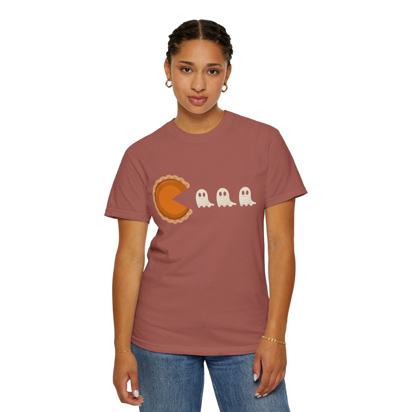 Pac-Man Pumpkin Pie Ghosts Unisex T-Shirt, Halloween Tee, Gamer Shirt, Fun Graphic Top, Gift for Gamers, Casual Wear