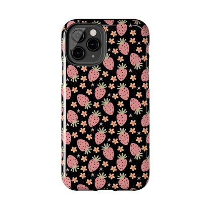 Cute Strawberry Pattern Tough Phone Cases, Floral Phone Cover, Protective Case, Gift for Her, Summer Vibes, Cute Accessories