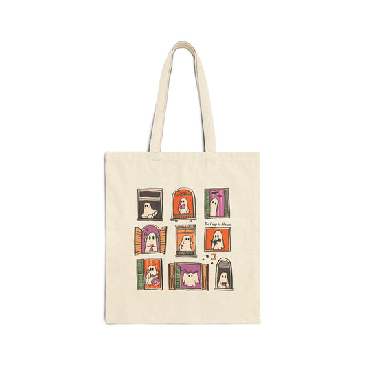 Whimsical Ghosts Cotton Canvas Tote Bag, Eco-Friendly Shopping Bag, Halloween Gift, Reusable Grocery Tote, Art Print Tote