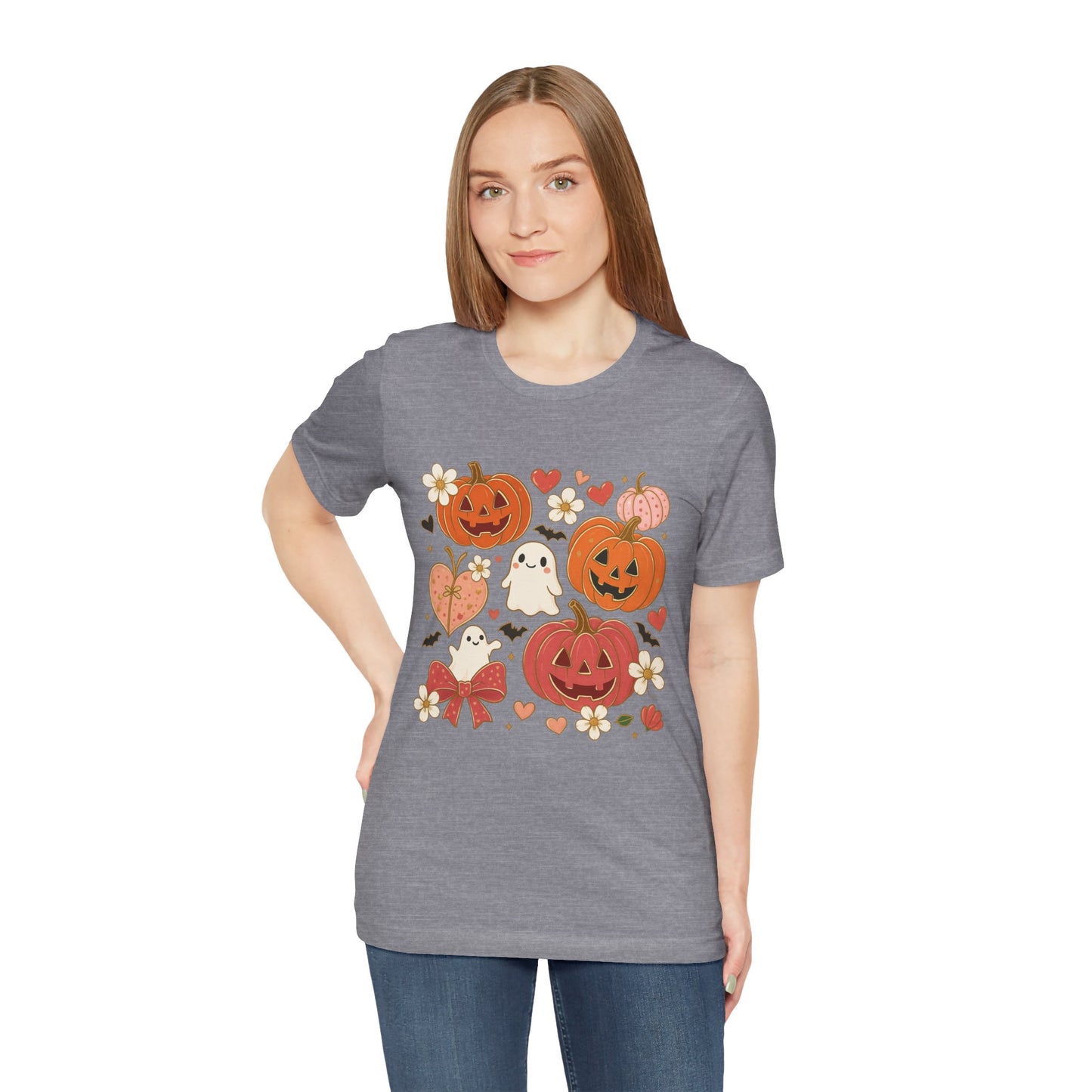 Halloween Ghost & Pumpkin Tee, Perfect for Fall, Halloween Parties, Cozy Autumn Wear, Unisex T-Shirt, Seasonal Gift Idea