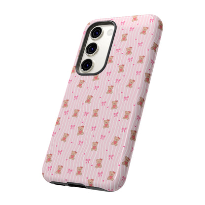 Cute Teddy Bear Pink Stripe Phone Case