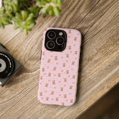 Cute Teddy Bear Pink Stripe Phone Case