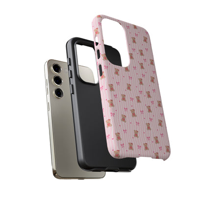 Cute Teddy Bear Pink Stripe Phone Case