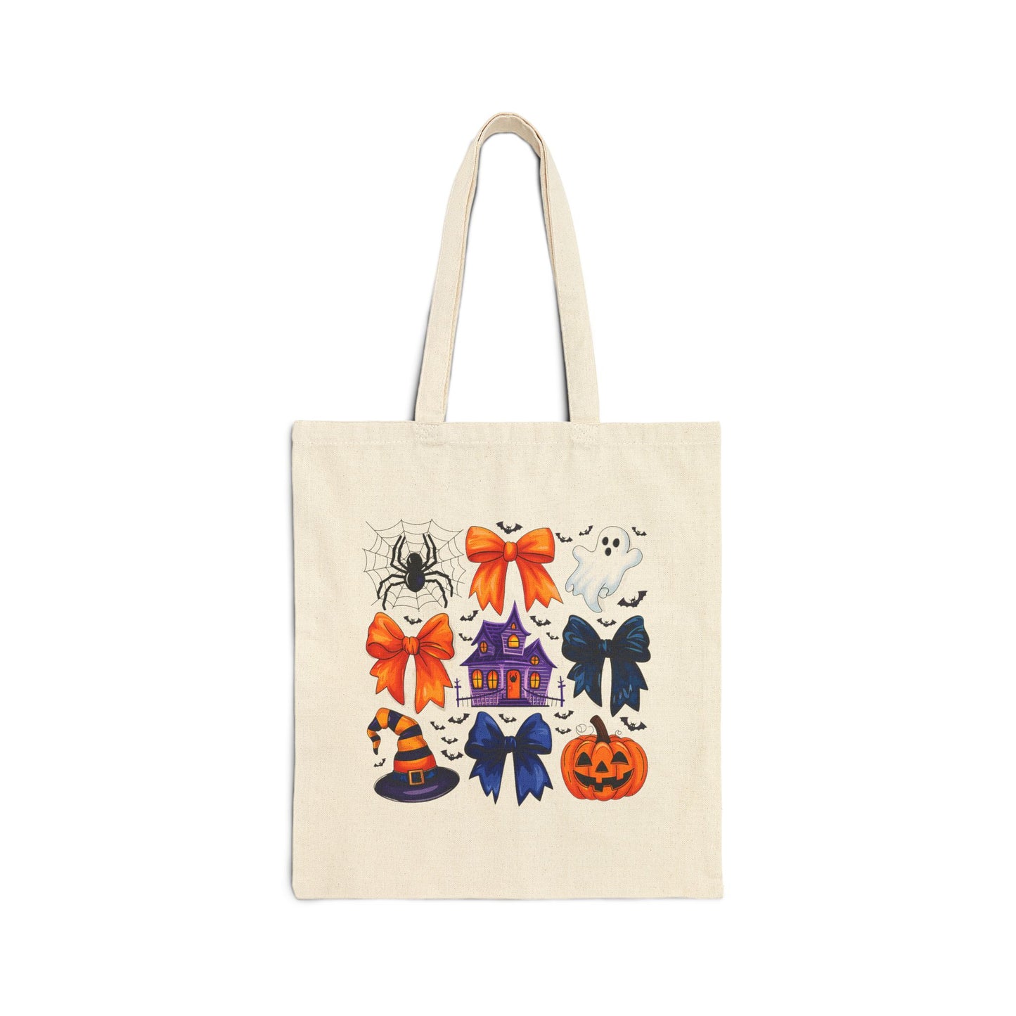 Halloween Graphic Cotton Canvas Tote Bag - Spooky Season Shopping, Eco-Friendly Gift, Trick or Treat Bag, Reusable Grocery Tote