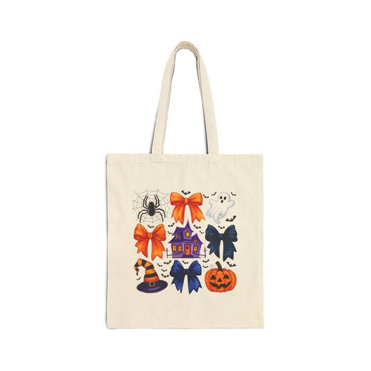 Halloween Graphic Cotton Canvas Tote Bag - Spooky Season Shopping, Eco-Friendly Gift, Trick or Treat Bag, Reusable Grocery Tote