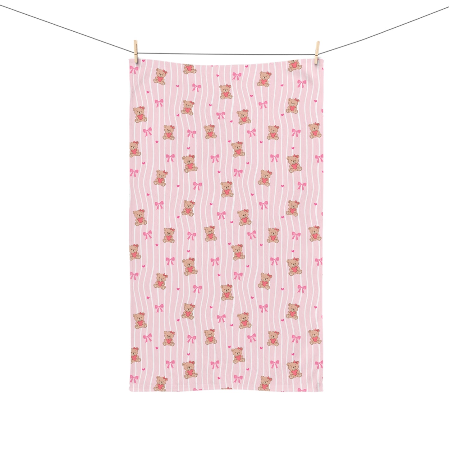 Pink Teddy Bear Pattern Hand Towel