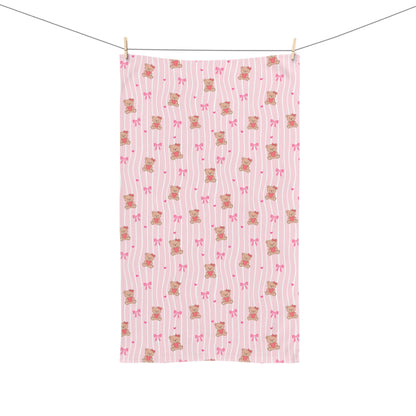 Pink Teddy Bear Pattern Hand Towel