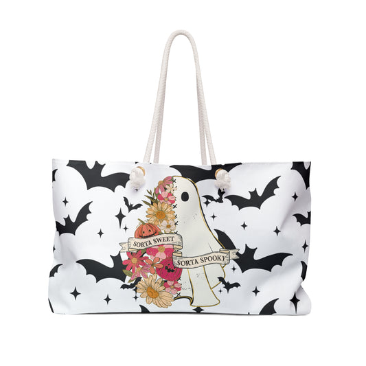 Spooky Floral Weekender Bag, Perfect for Travel, Ghost Lovers, Halloween Party, Urban Getaway, Stylish Tote