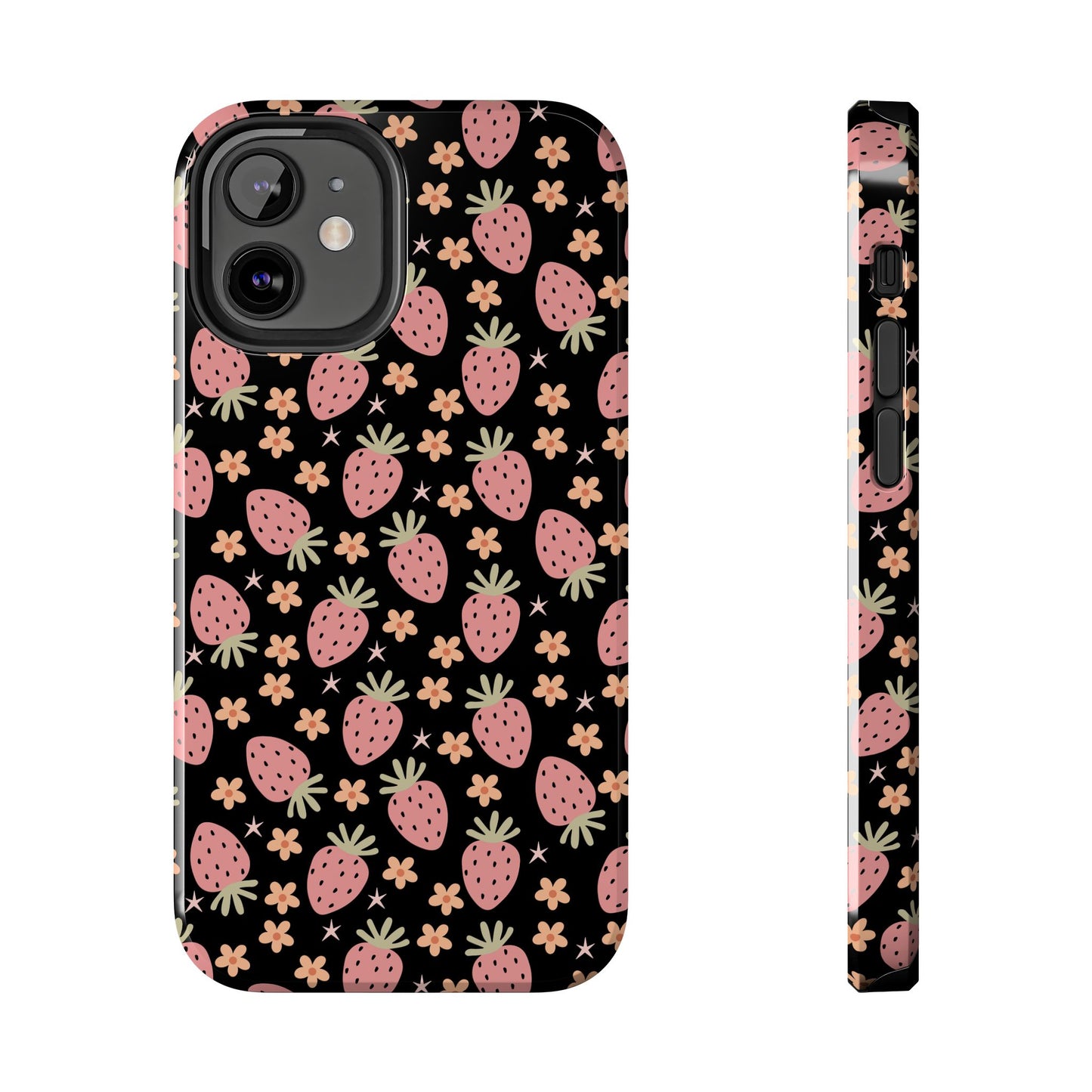 Cute Strawberry Pattern Tough Phone Cases, Floral Phone Cover, Protective Case, Gift for Her, Summer Vibes, Cute Accessories