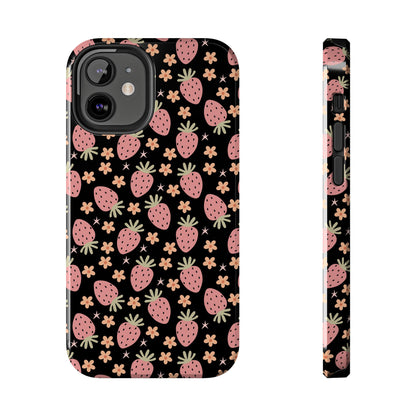 Cute Strawberry Pattern Tough Phone Cases, Floral Phone Cover, Protective Case, Gift for Her, Summer Vibes, Cute Accessories