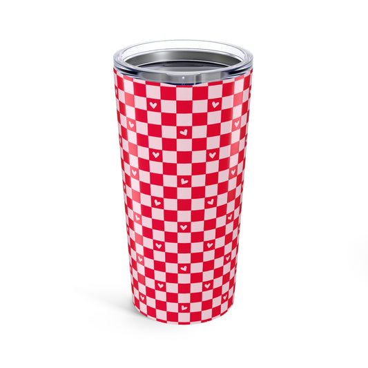 20oz Red Checkered Tumbler with Tiny Hearts