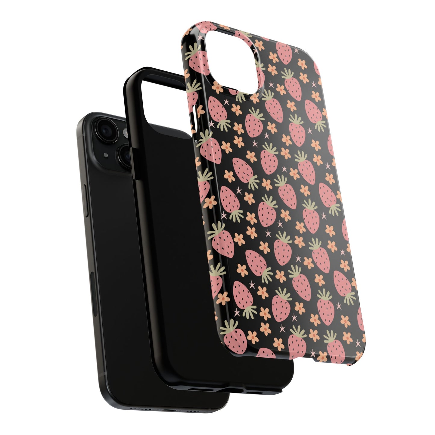 Cute Strawberry Pattern Tough Phone Cases, Floral Phone Cover, Protective Case, Gift for Her, Summer Vibes, Cute Accessories