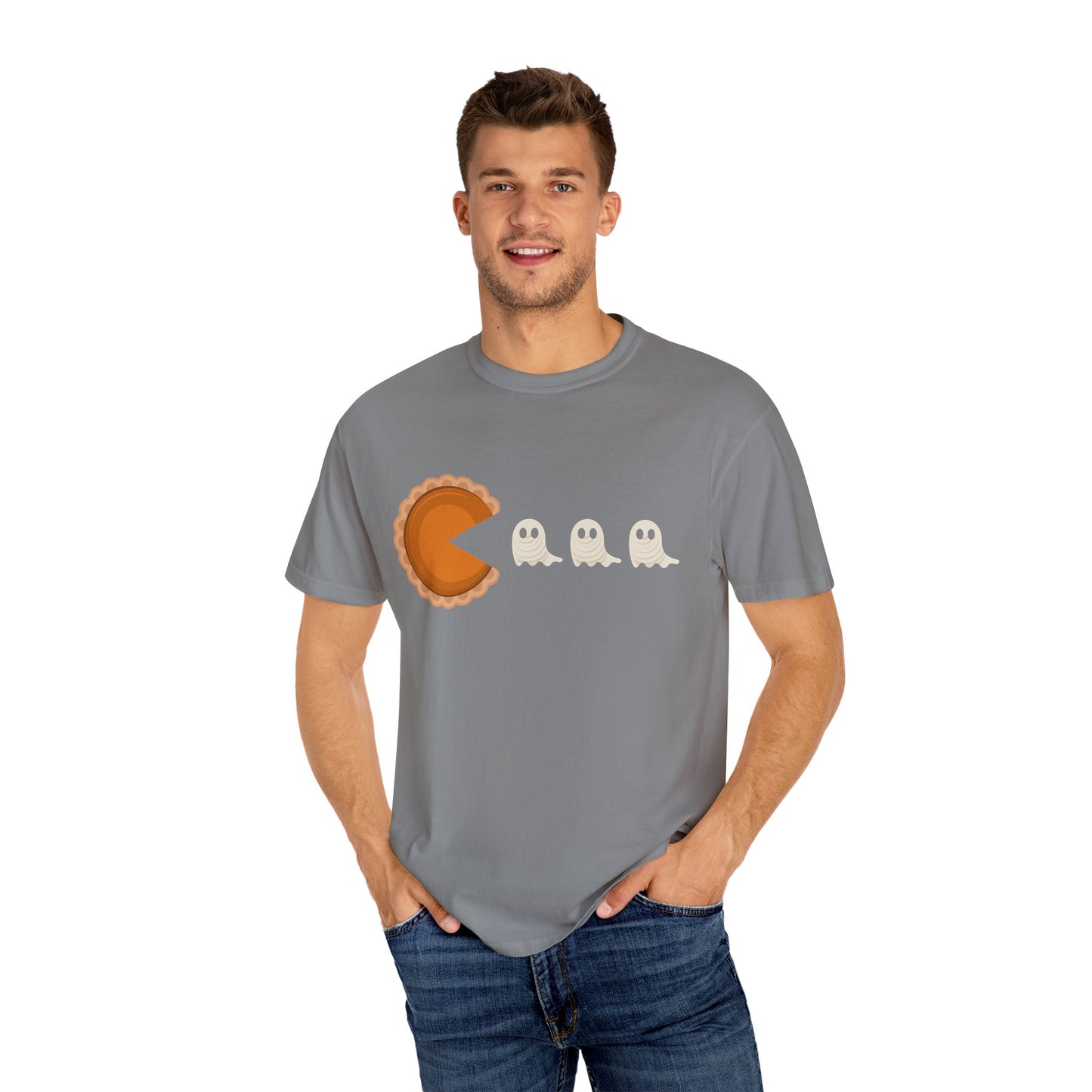 Pac-Man Pumpkin Pie Ghosts Unisex T-Shirt, Halloween Tee, Gamer Shirt, Fun Graphic Top, Gift for Gamers, Casual Wear