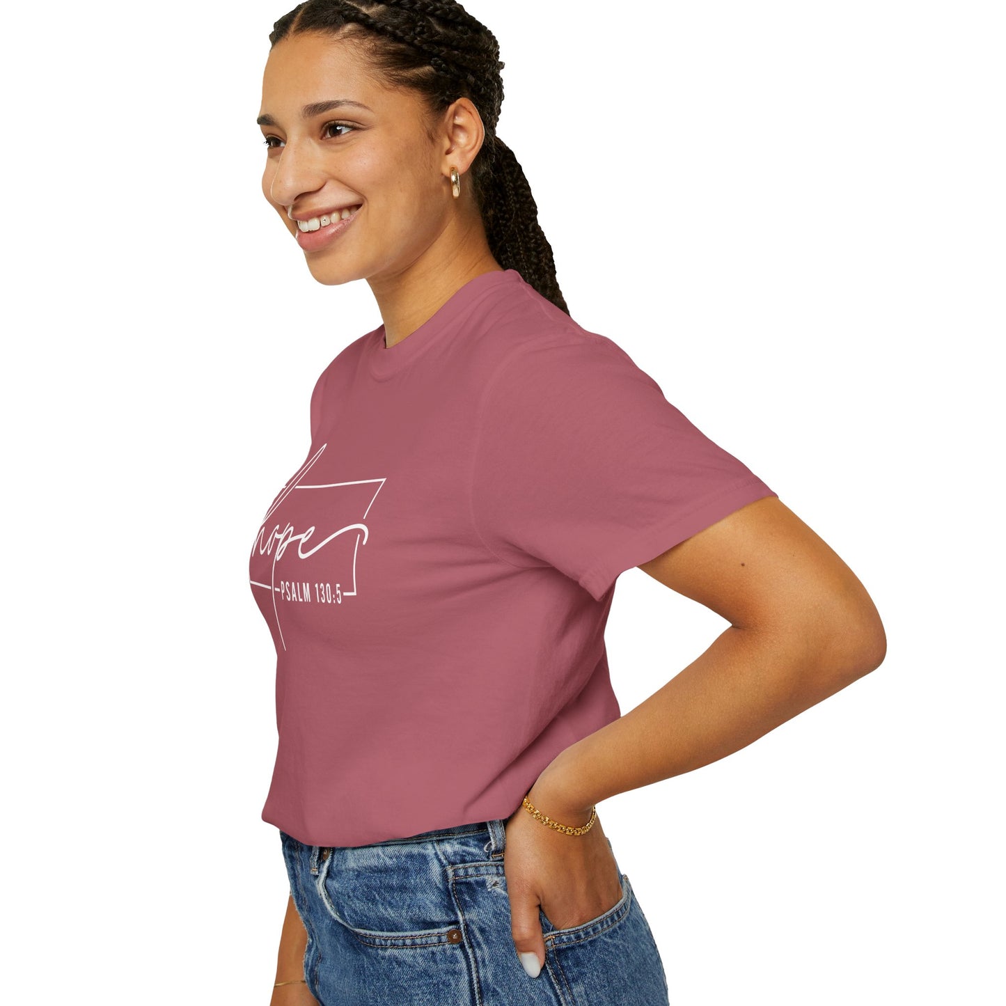 Hope T-Shirt, Garment-Dyed Tee, Inspirational Apparel, Christian Gift, Faith-Based Fashion, Psalm 130:5 Quote Shirt