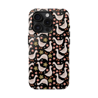 Cute Duck Pattern Phone Case, Stylish Tough Case, Gift for Duck Lovers, Floral Design, Unique Mobile Cover