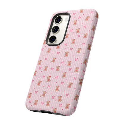 Cute Teddy Bear Pink Stripe Phone Case