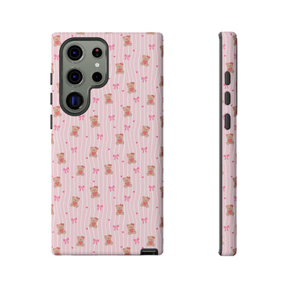 Cute Teddy Bear Pink Stripe Phone Case