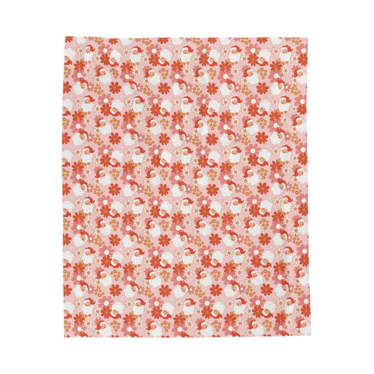 Cozy Retro Santa Floral Velveteen Blanket | Soft Plush Throw for Home