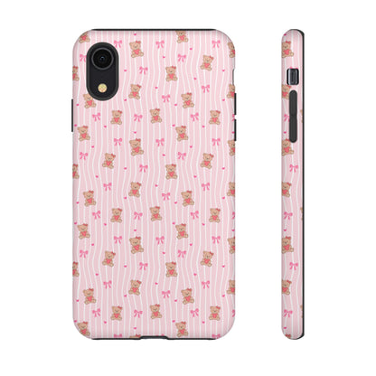 Cute Teddy Bear Pink Stripe Phone Case