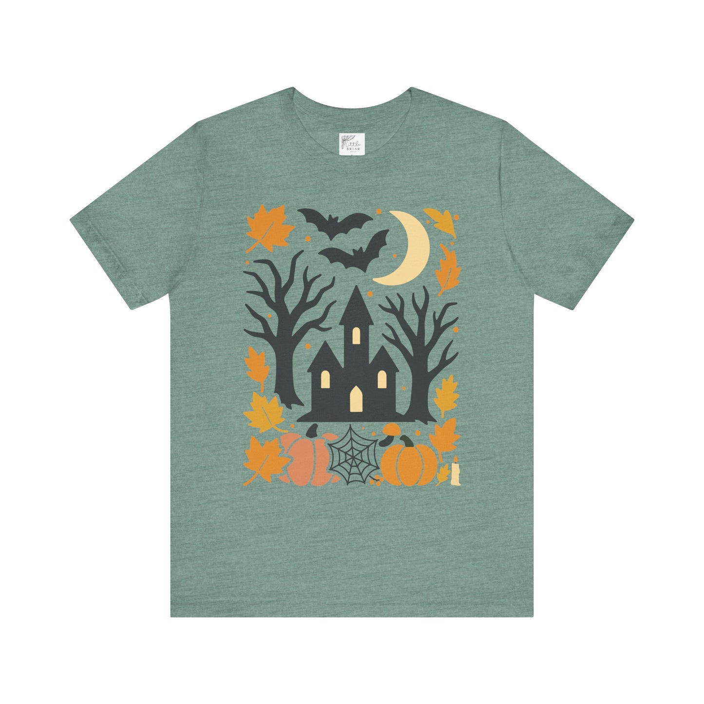 Halloween Haunted House Tee, Spooky Shirt, Fall Apparel, Unisex Halloween Top, Pumpkin & Bat Graphic Tee