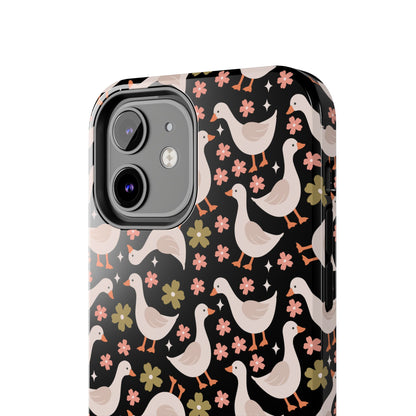 Cute Duck Pattern Phone Case, Stylish Tough Case, Gift for Duck Lovers, Floral Design, Unique Mobile Cover