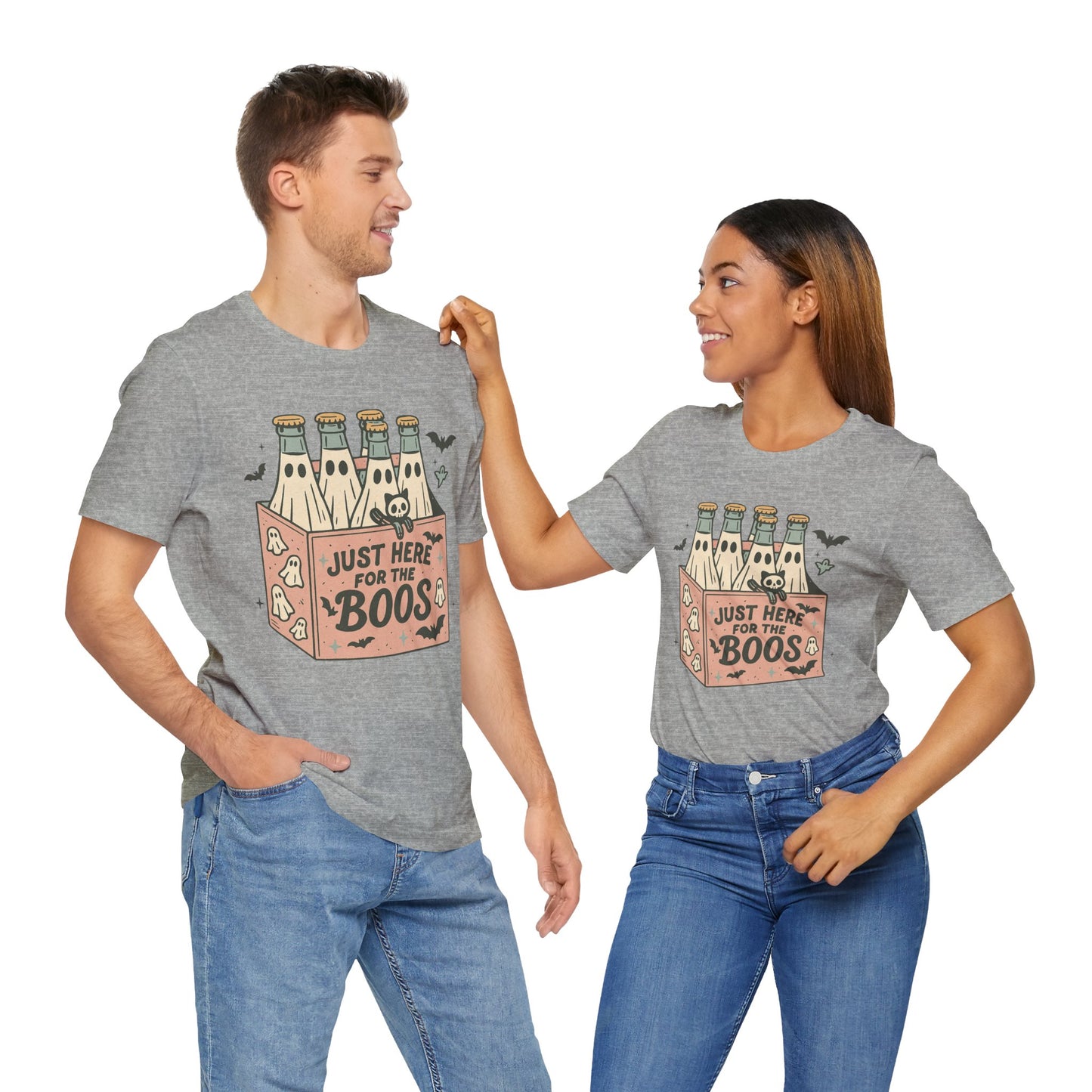 Halloween Vibes Unisex Tee - Just Here for the Boos, Fun Halloween Shirt, Party Wear, Gag Gift, Ghostly Spirit Classy Wear