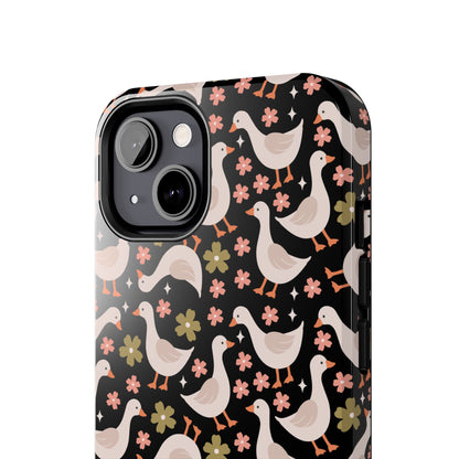 Cute Duck Pattern Phone Case, Stylish Tough Case, Gift for Duck Lovers, Floral Design, Unique Mobile Cover