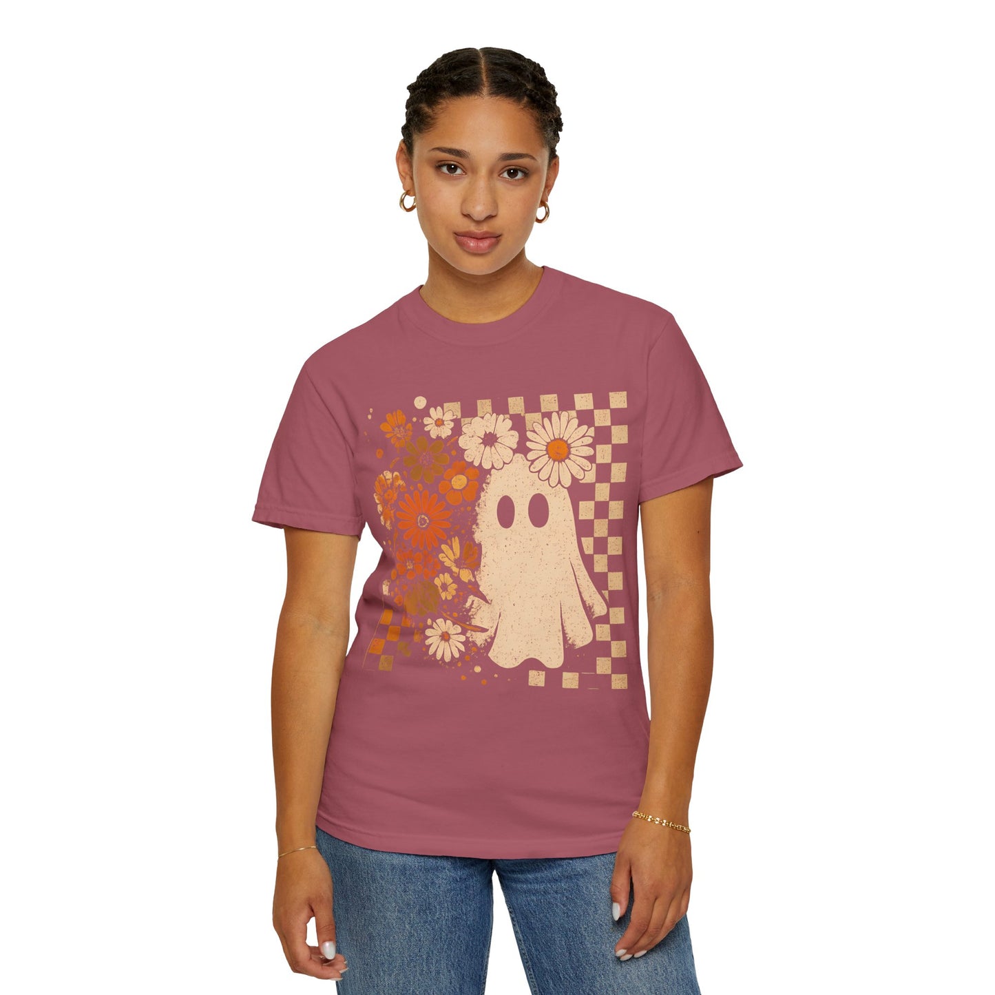 Whimsical Floral Ghost T-shirt, Casual Tee for Art Lovers, Perfect Gift for Halloween, Fall Fashion
