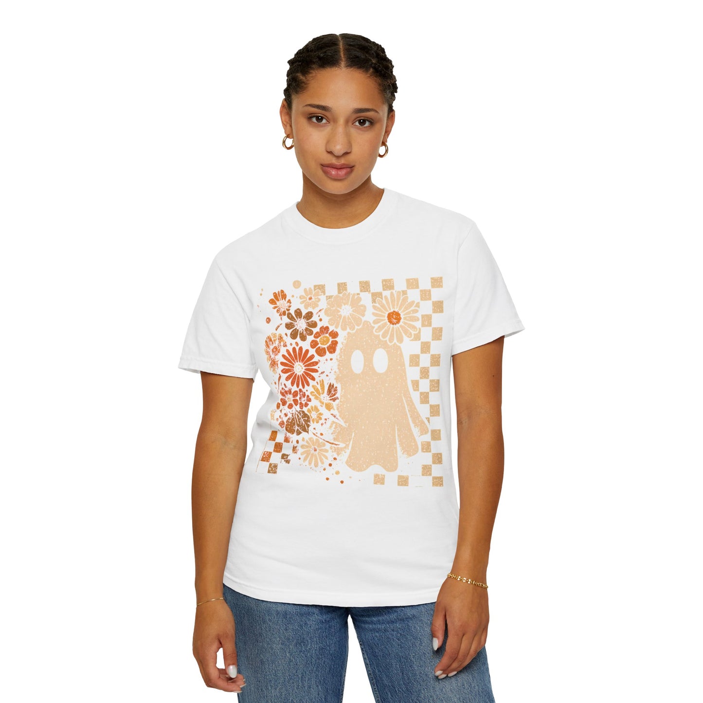 Whimsical Floral Ghost T-shirt, Casual Tee for Art Lovers, Perfect Gift for Halloween, Fall Fashion