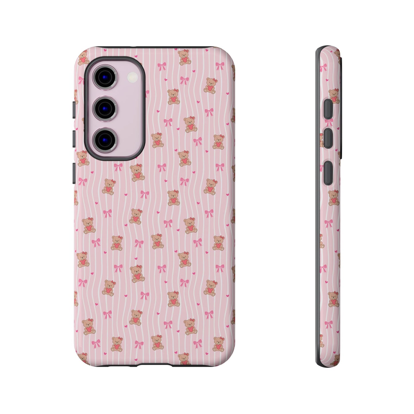 Cute Teddy Bear Pink Stripe Phone Case