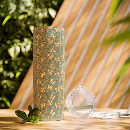 Butterfly Pattern Skinny Tumbler with Straw, Floral Travel Mug, Cute Drinkware, Summer Outing Accessory, Gift for Her