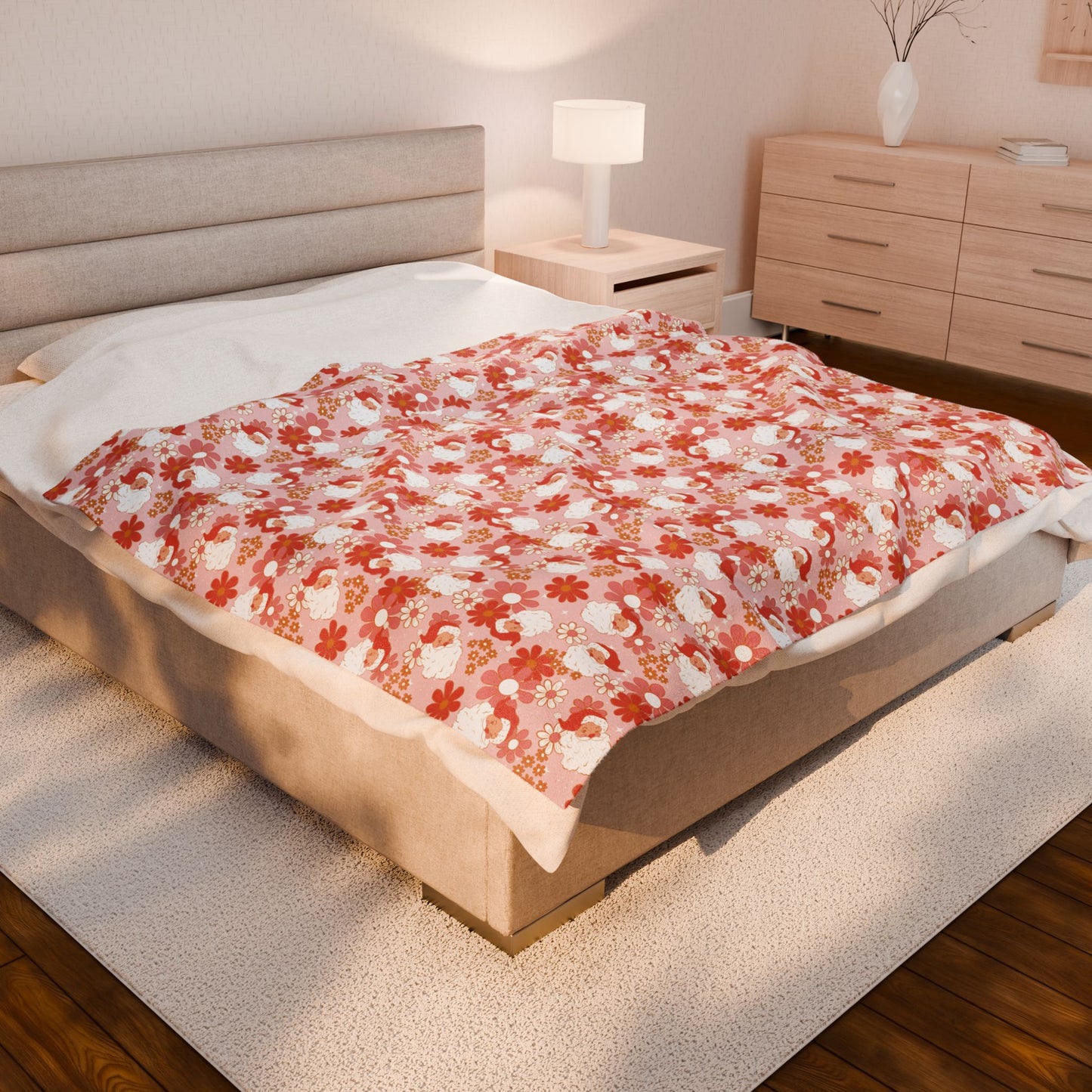 Cozy Retro Santa Floral Velveteen Blanket | Soft Plush Throw for Home