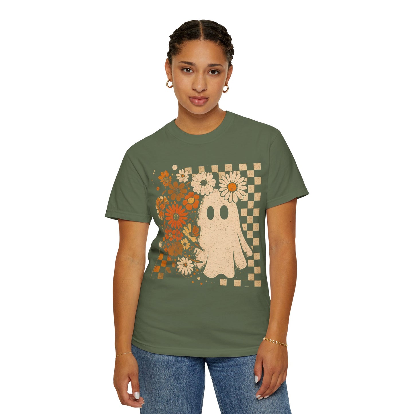 Whimsical Floral Ghost T-shirt, Casual Tee for Art Lovers, Perfect Gift for Halloween, Fall Fashion