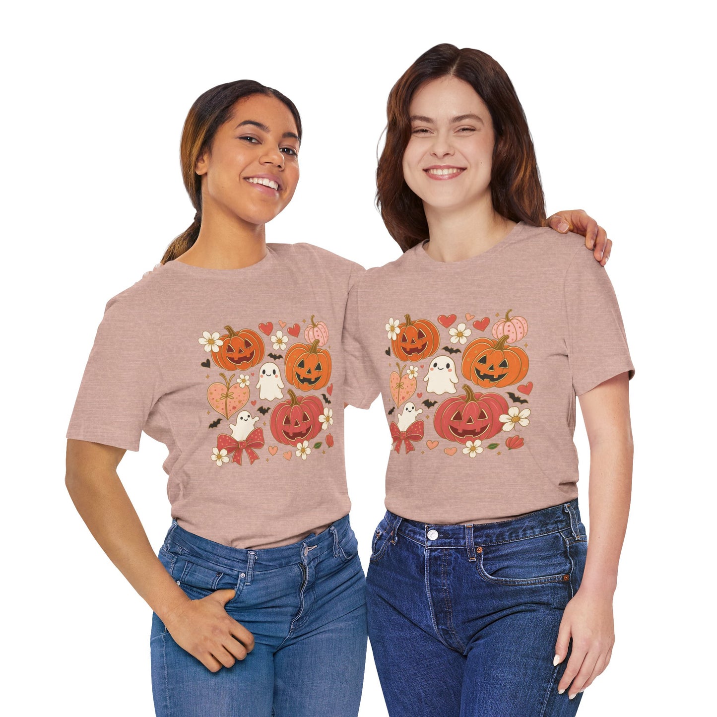 Halloween Ghost & Pumpkin Tee, Perfect for Fall, Halloween Parties, Cozy Autumn Wear, Unisex T-Shirt, Seasonal Gift Idea