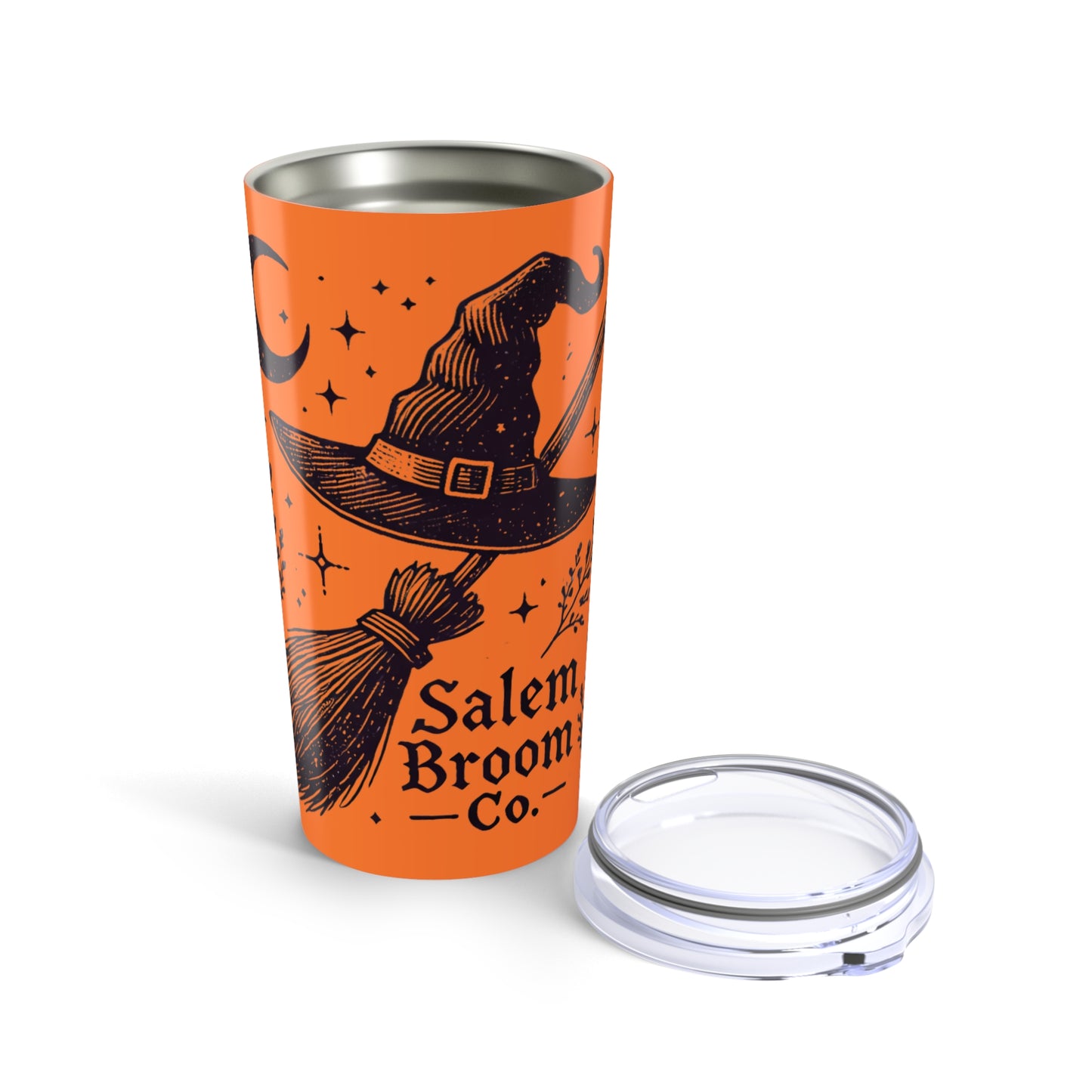 Halloween-Themed Tumbler, Witch Hat & Broom, Salem Broom Co Drinkware, Perfect for Fall Celebrations, Unique Gift for Witches, Spooky Season