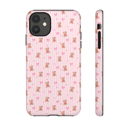 Cute Teddy Bear Pink Stripe Phone Case