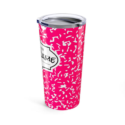 Personalized Pink Composition Tumbler, Custom Travel Mug, College Student Gift, Cute Drinkware, Back to School, Unique Party Favor