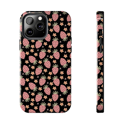 Cute Strawberry Pattern Tough Phone Cases, Floral Phone Cover, Protective Case, Gift for Her, Summer Vibes, Cute Accessories
