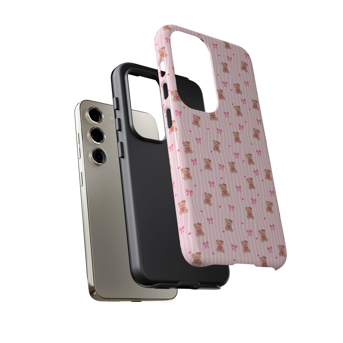 Cute Teddy Bear Pink Stripe Phone Case