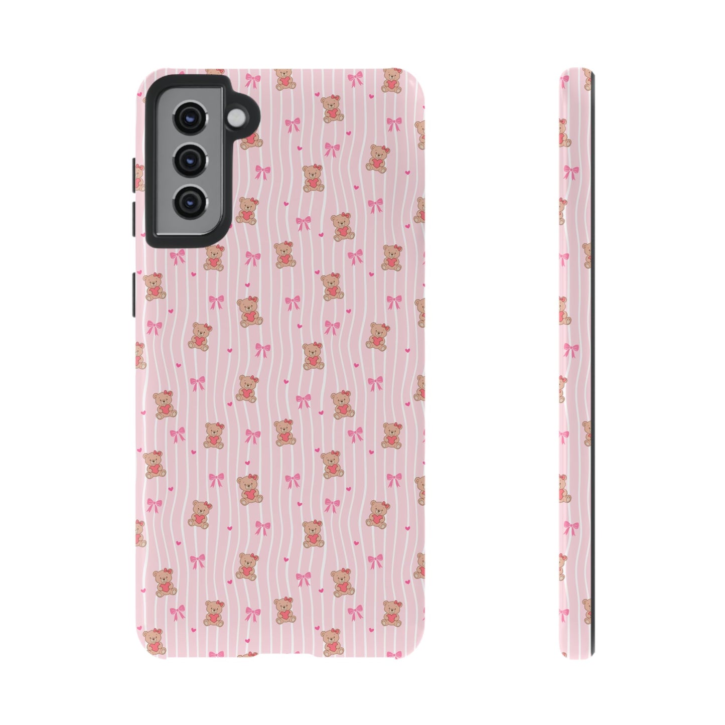 Cute Teddy Bear Pink Stripe Phone Case