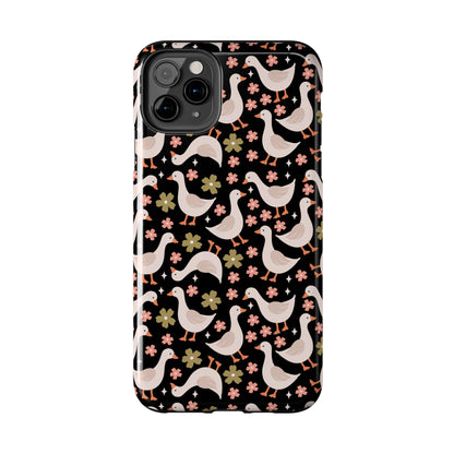 Cute Duck Pattern Phone Case, Stylish Tough Case, Gift for Duck Lovers, Floral Design, Unique Mobile Cover