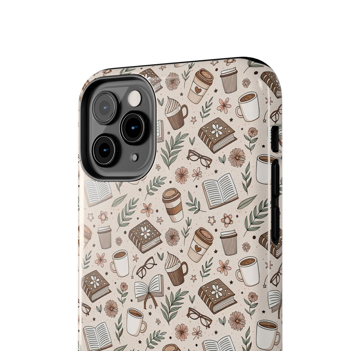 Cozy Books & Brews Tough Phone Cases - Literary Gift, Cute Coffee Pattern, Book Lover Accessory, Unique Phone Cover, Gift for Readers